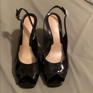 Alex Marie black patent leather open-toe heels